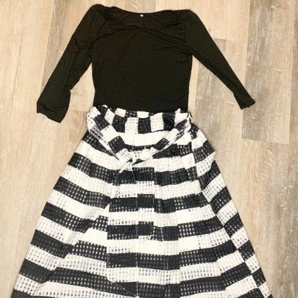 Black and White Striped Outfit - 2 pc